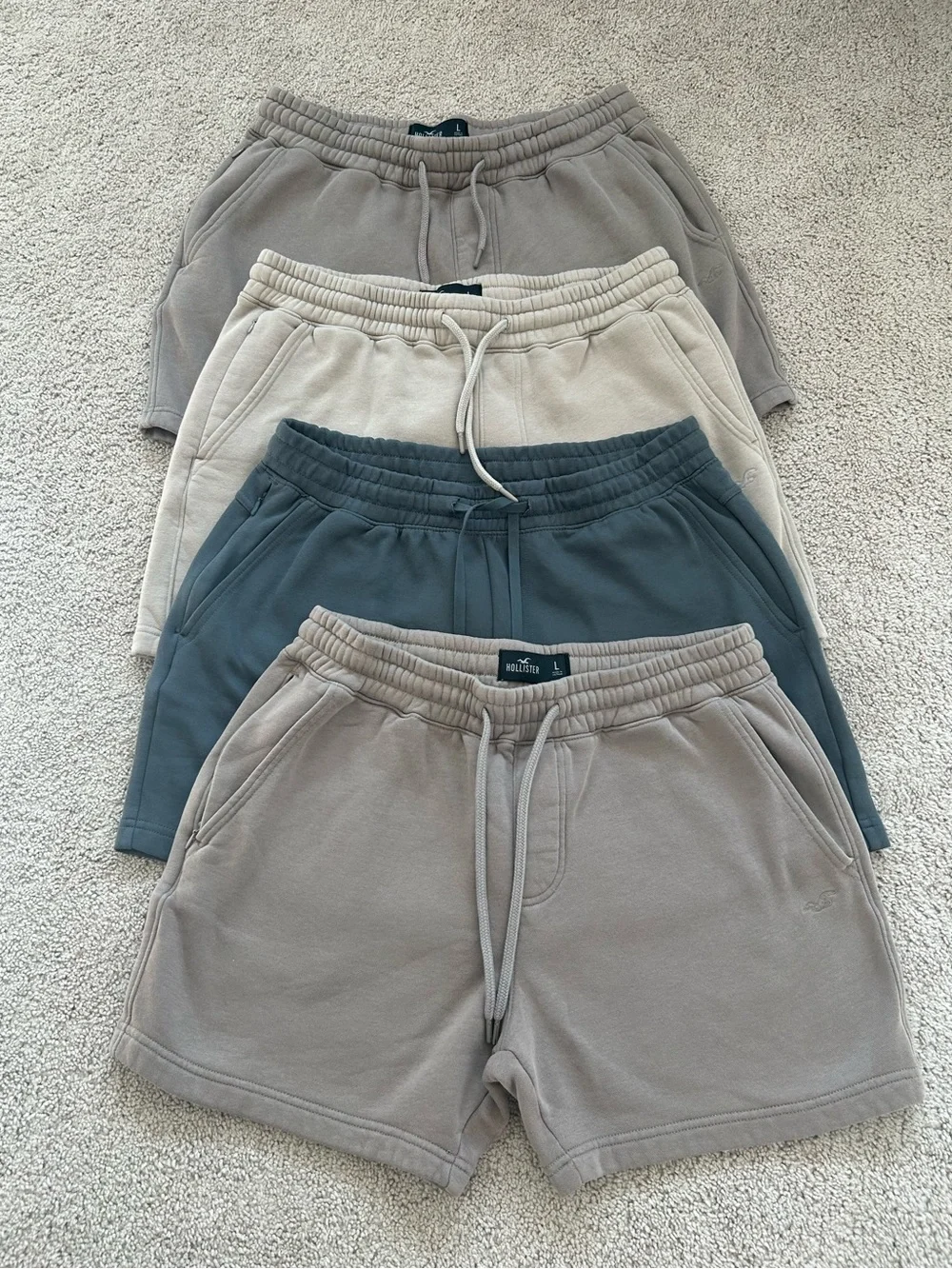 (4) Hollister Men's Drawstring Shorts - Taupe, Cream, Slate Blue, Light Brown